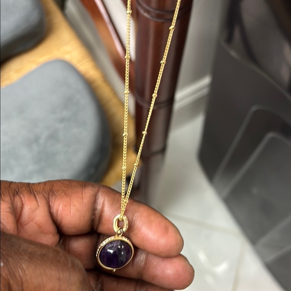 Amethyst Jeans Gold Necklace with Purple Pendant -